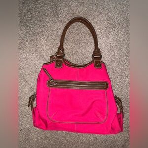 Chaps Vibrant Pink and Brown Shoulder Bag